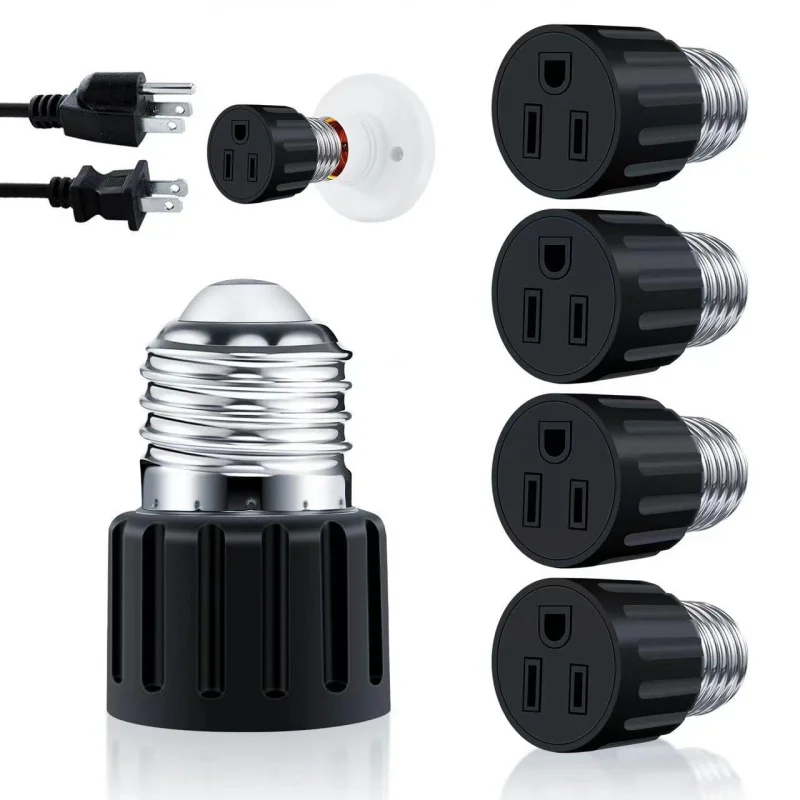 

3 Prong Light Socket Outlet Adapter (4 Packs) - E26 E27 to Plug Converter Garage Camera Porch - Professional Materials & Sta