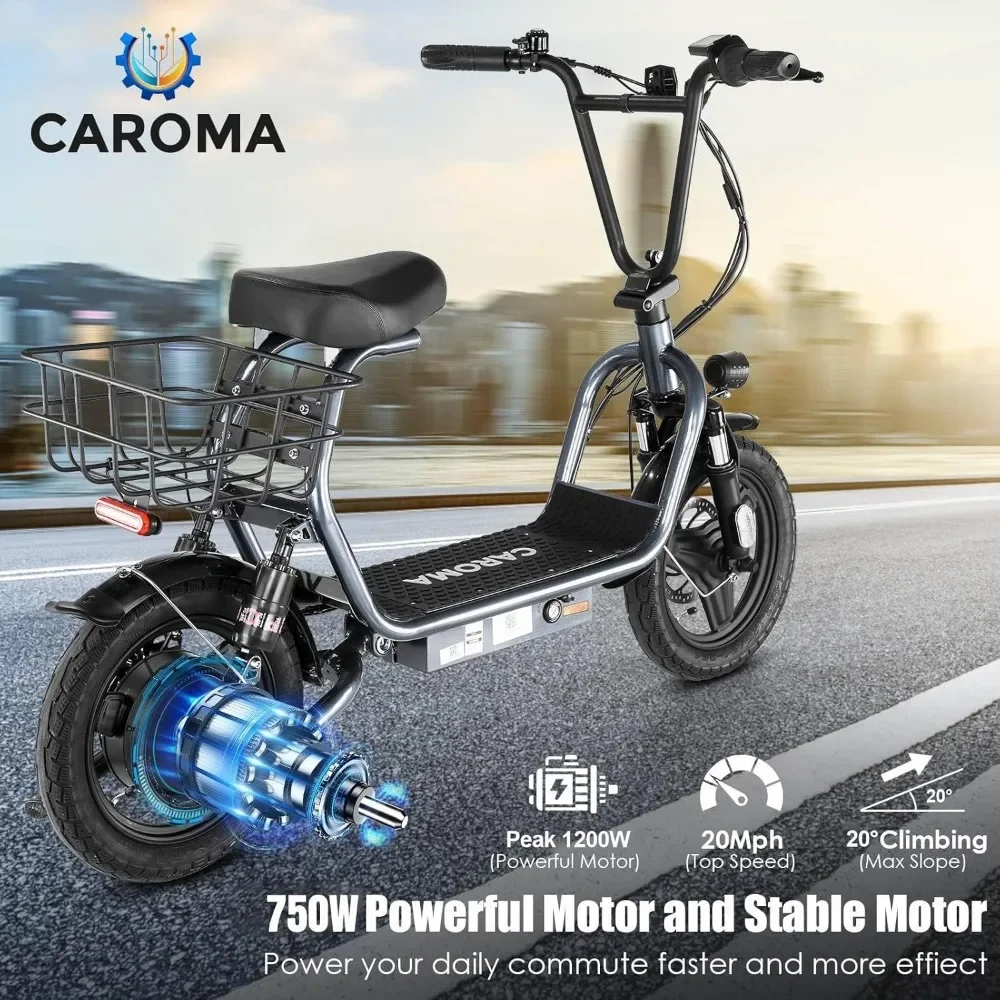 Foldable Electric Scooter With Seat 1200W Peak Electric Scooters for Adults 20MPH Top Speed 500Wh Battery Freestyle Kick Scooter