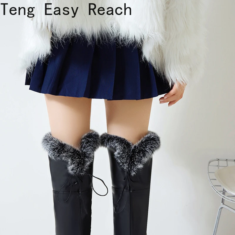 Spring Thigh High Boots Platform Winter 2024 Women Over The Knee Boots Suede Long Boots High Heels Fur Plush Wedge Shoes Woman