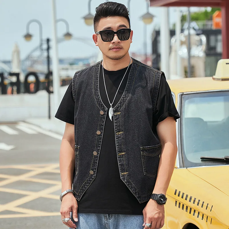 Men's large-sized denim vest, oversized sleeveless versatile all season vest, camisole top, denim jacket