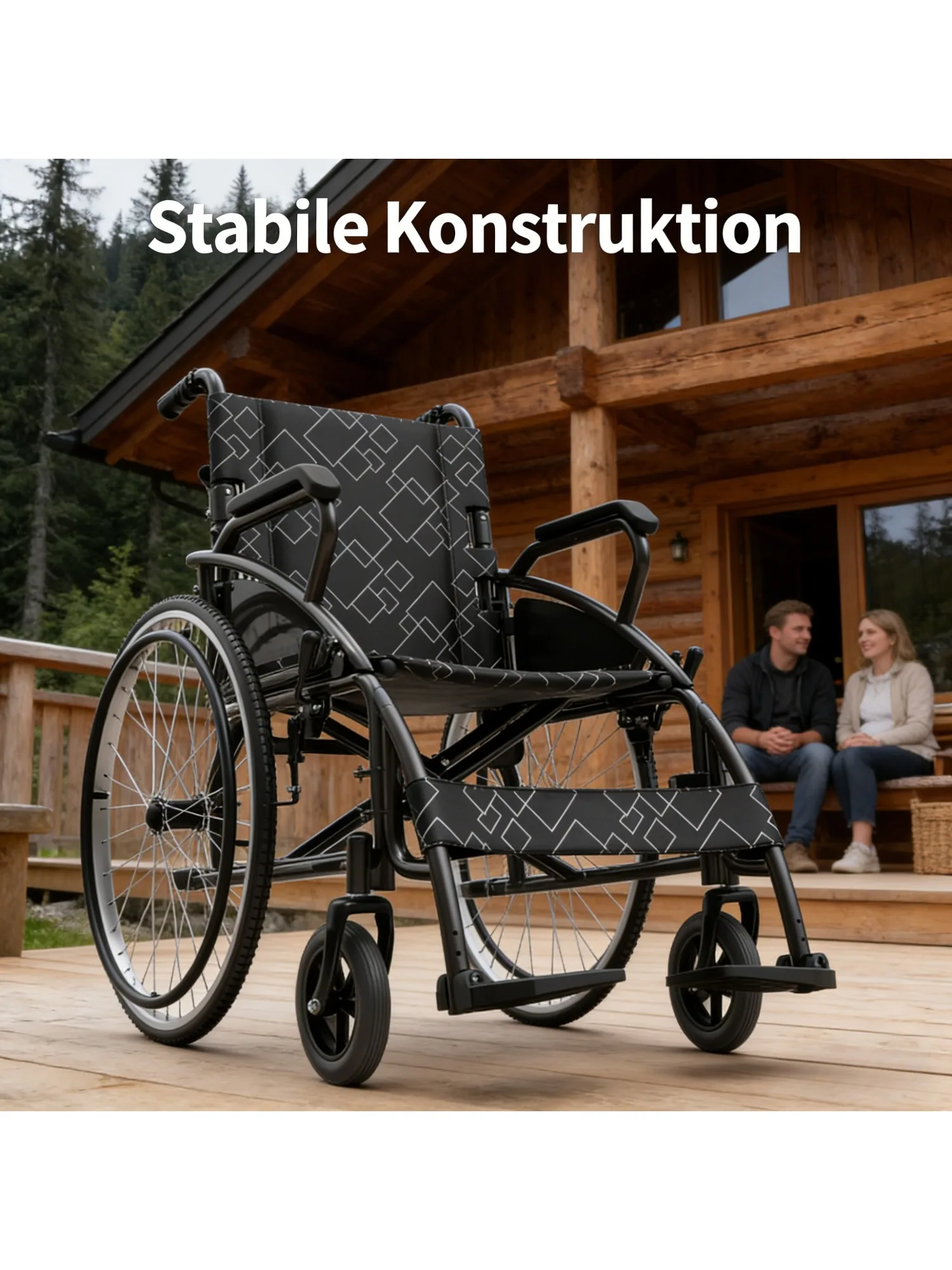 Transport Wheelchair, Portable and Folding, with Adjustable Folding Armrests