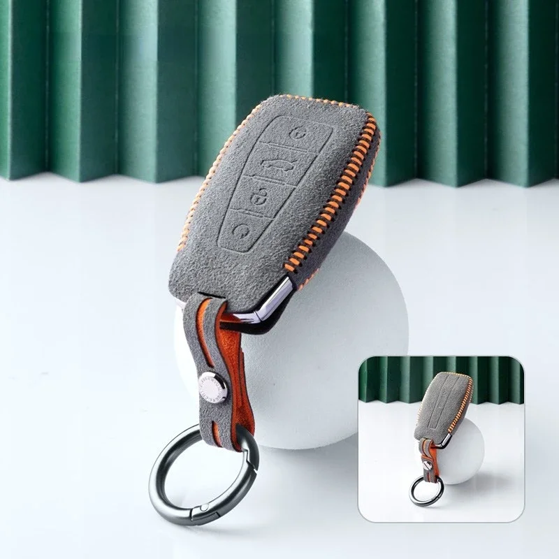 

Suitable for Geely Coolray Preface Icon Atlas Monjaro Emgrand Fashion Alcantara Suede Car Remote Key Case Cover Keychain