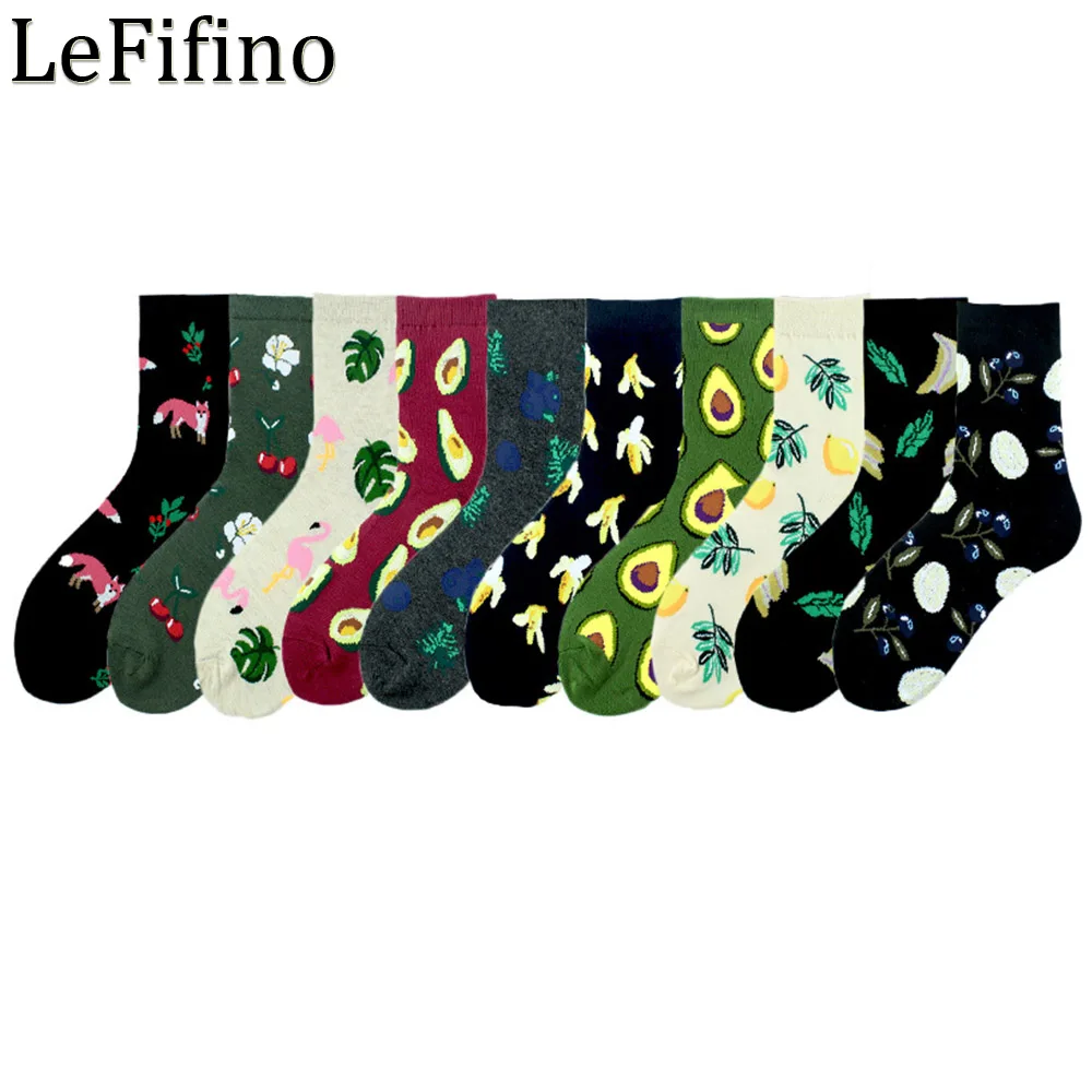 Cotton Cute Lemon Pineapple Avocado Banana Blueberry Fruit Women Socks Flamingo Fox Funny Socks Fun Colorful Crew Socks Ne75723