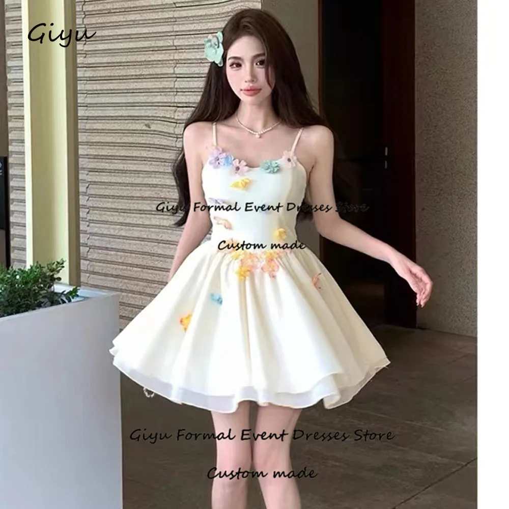 

Giyu Fairy A-line Prom Dress 3D Followers Spaghetti Strap Mini-Length Above Knee Birthday Party Dress Summer Dress