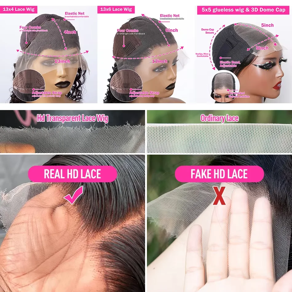 شعر مستعار برازيلي مجعد قصير بوب 13 × 6 شعر مستعار بدانتيل أمامي شفاف عالي الدقة شعر مستعار بشري بموجة عميقة بدانتيل 13 × 4 شعر مستعار بإغلاق أمامي للنساء