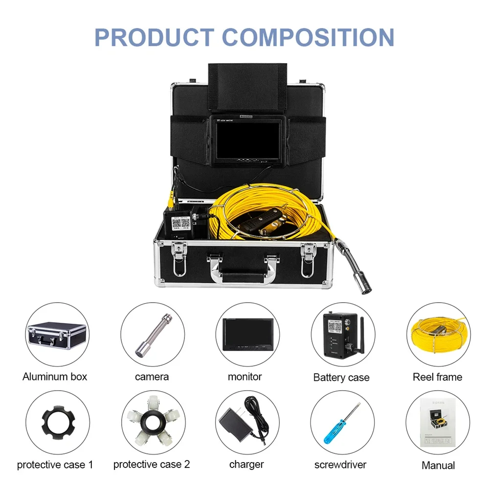 Caméra d'Inspection de Tuyaux avec Écran d'Affichage de 9 Pouces, Endoscope Industriel avec WIFI, Enregistrement DVR, Pipeline d'Égout IP68 et de Proximité de 23mm