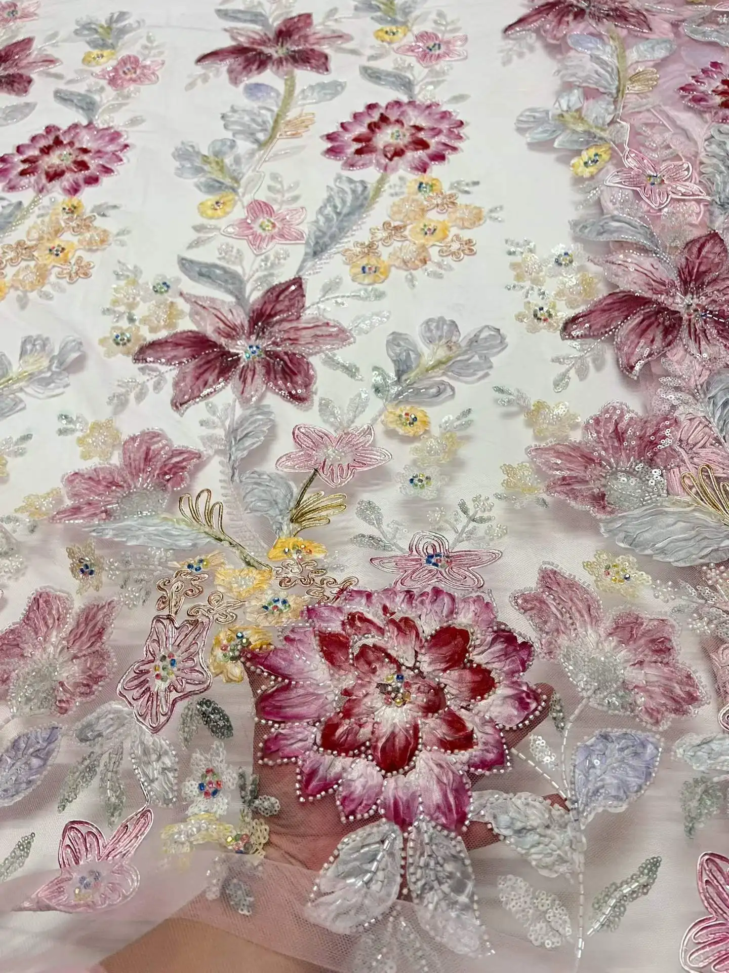 

French Mesh beads Lace Fabric Embroidery 2026 Latest African Sequins Net Lace Fabric for Sewing Nigerian Bridal Wedding Dresses