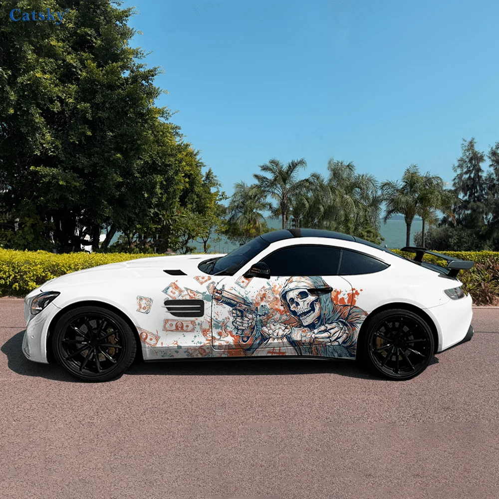 

Банкнота с черепом Happy Car, виниловые наклейки, самоклеящаяся наклейка из ПВХ, подходит для грузовиков, внедорожников, украшения, автоаксессуары, подарок