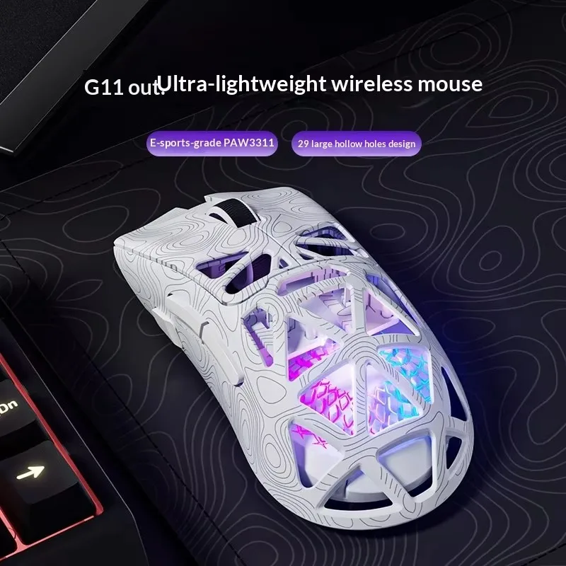 Furycube G11 Tri-Mode Wireless Gaming Mouse Paw3311 Sensor Lightweight Hollow Design Rgb Bluetooth Mouse
