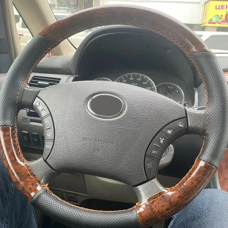Image of Universal Auto Lenkrad abdeckung Holzmaserung Hand nähen Leder rutsch fest verschleiß fest DIY Auto Interieur Styling fit 37-38cm