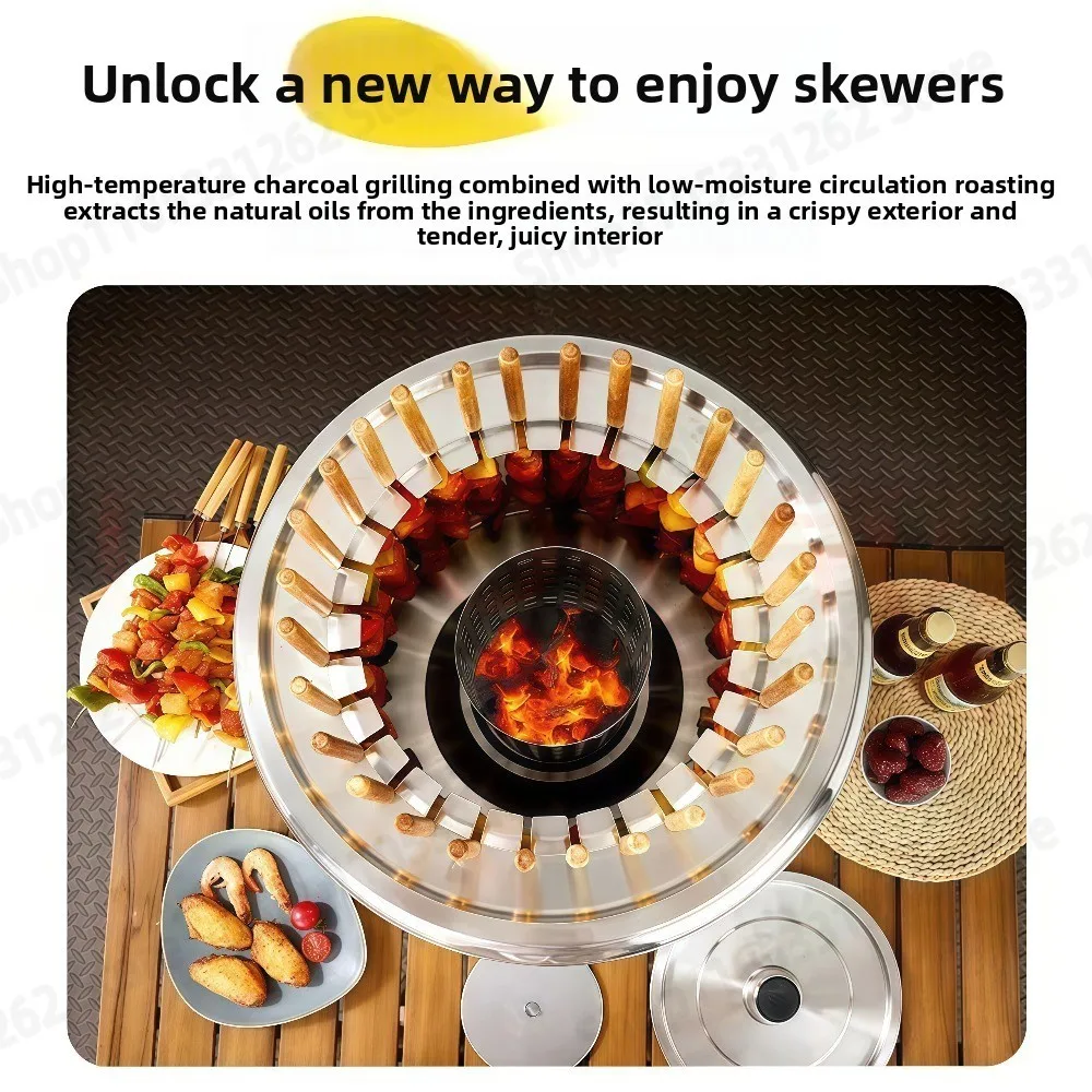 Portable Smokeless Charcoal Grill  Skewers Double Wall Insulation 304 Stainless Steel BBQ Stove for Camping Outdoor