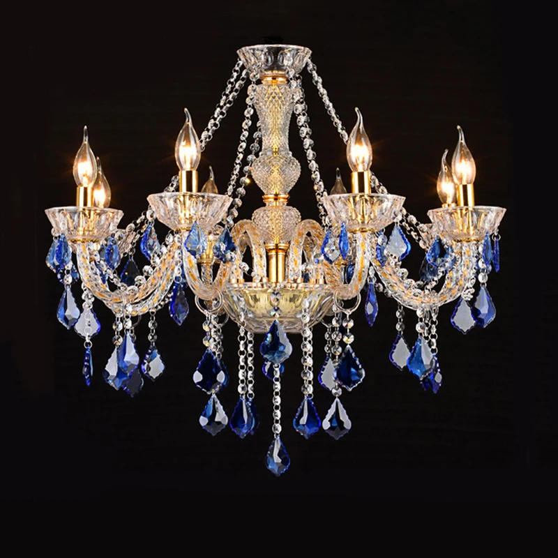 European Blue Atmosphere Villa Hotel Lobby Decorative Chandelier American Glass Crystal Internet Cafe KTV Creative Pendant Lamp