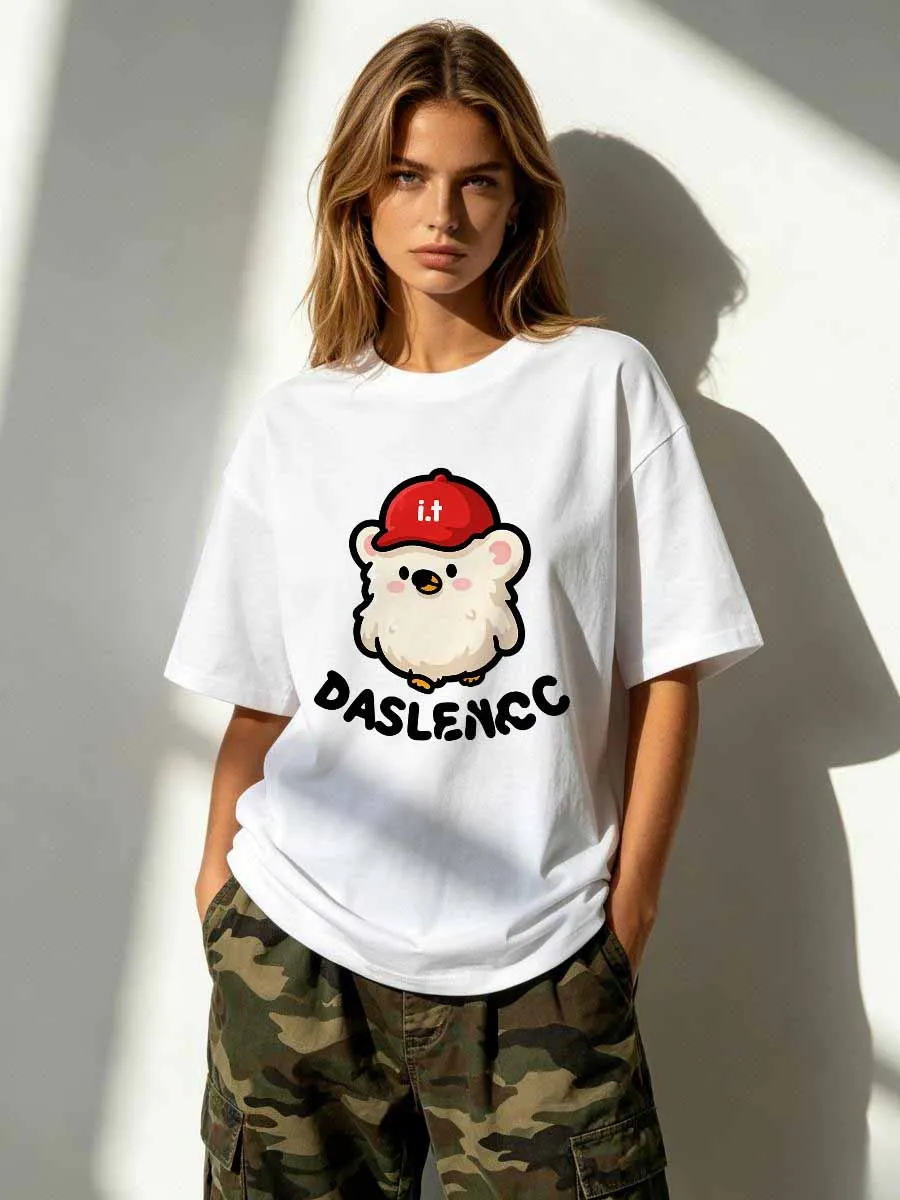 T-shirts pour femmes en coton à manches courtes, mode estivale décontractée, style urbain hip-hop, imprimé graphique 'Conquer Spirit', coupe ample 2026