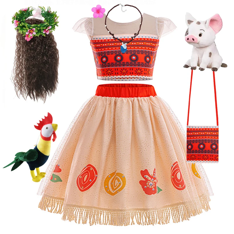 Disney Girl Vaiana Princess Fancy Clothes Movie Moana 2 Girls Cosplay Dresses Children Christmas Halloween Party Cosplay Dress