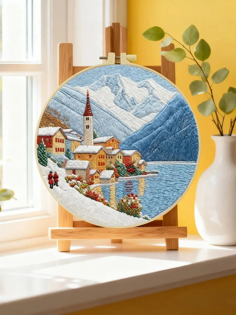 1 Stück 20X20CM/15X15CM 7,87/6,3 Zoll Stickerei-Starter-Kit „Schneeberge“ DIY-Kit DIY-Stickerei-Set Handarbeiten Heimdekoration – Detail 6