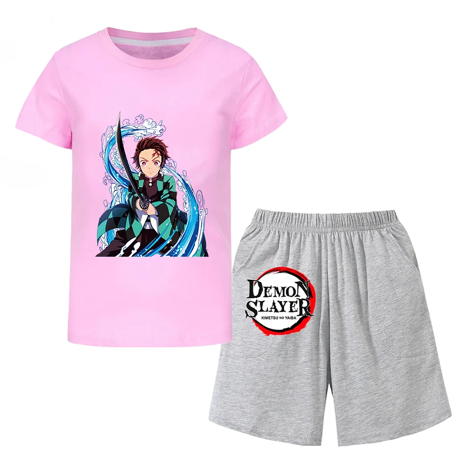 Demon Slayer Toddler Girl Clothes Shorts for Girls Family Matching Clothes Sets Child Tracksuit Loungewear Junior Girl Clothing