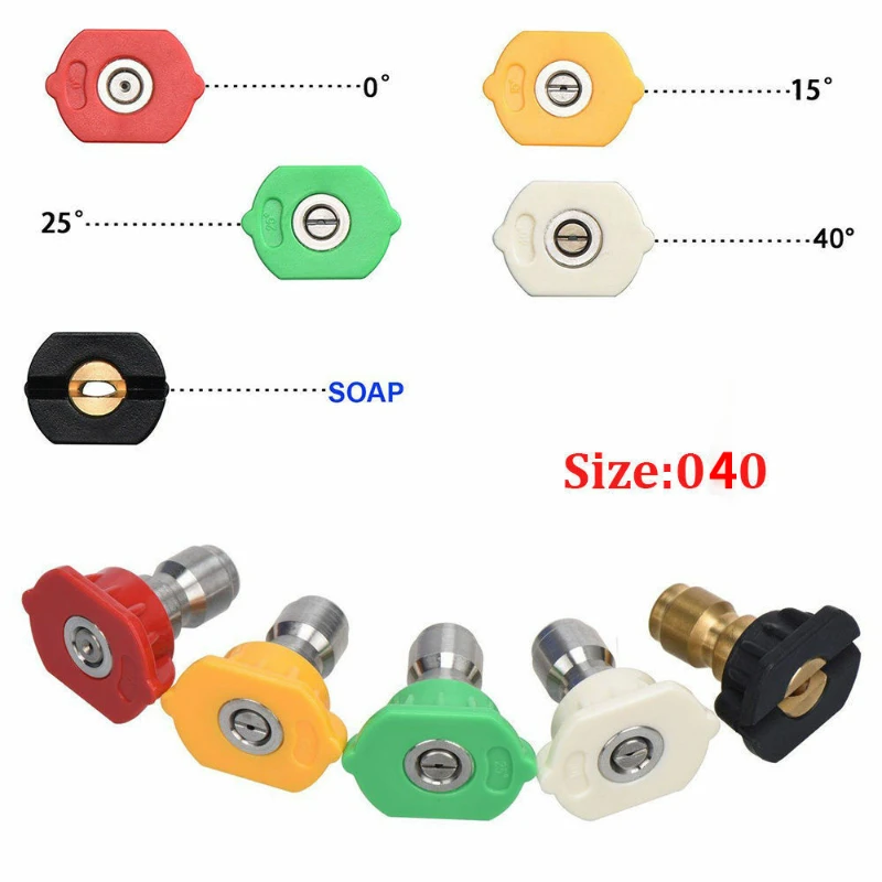 

4,0 галлонов в минуту, 5 шт., насадки-распылители для мойки высокого давления, струйные 1/4 дюйма, быстроразъемное соединение, автомойка
