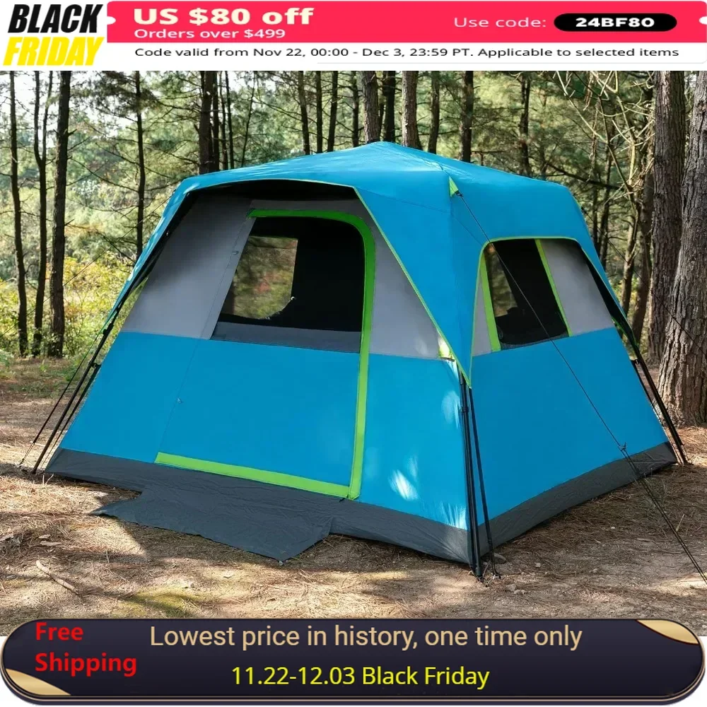 6 Person Blackout Camping Tent Instant Cabin Tents for Family with Rainfly, 60s Easy Setup, Water-Resistant, Tents