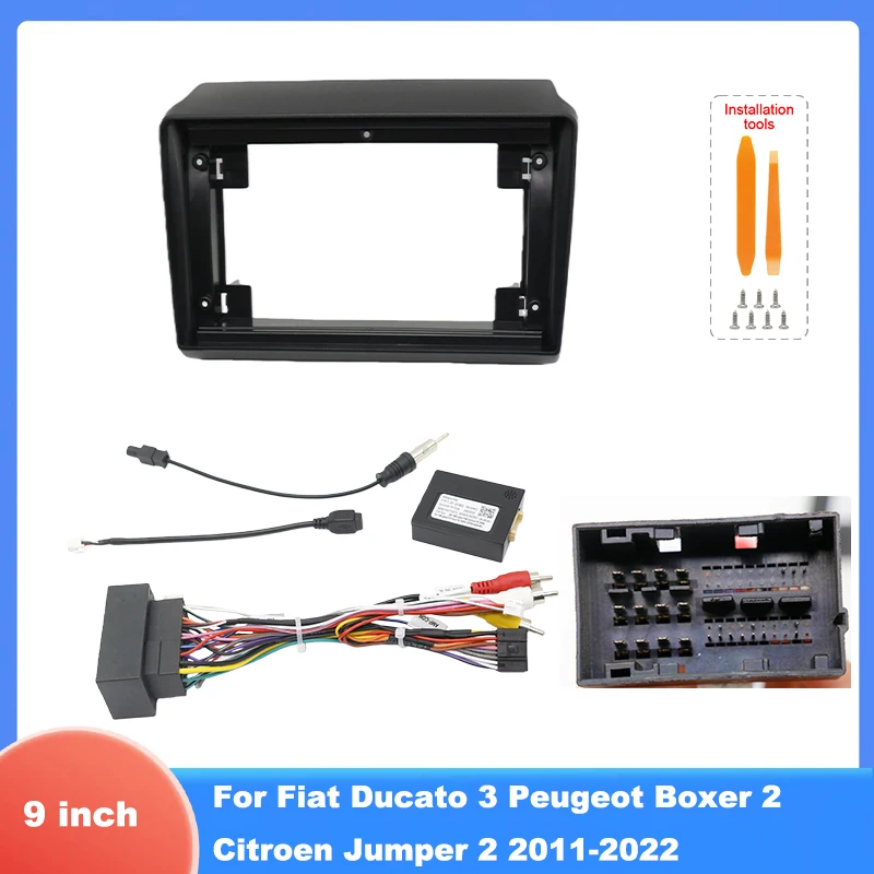 2011-2022 9 inch Car Radio Fascias For Fiat Ducato Peugeot Boxer Citroen Jumper Stereo Panel Wiring Harness Power Cable Canbus