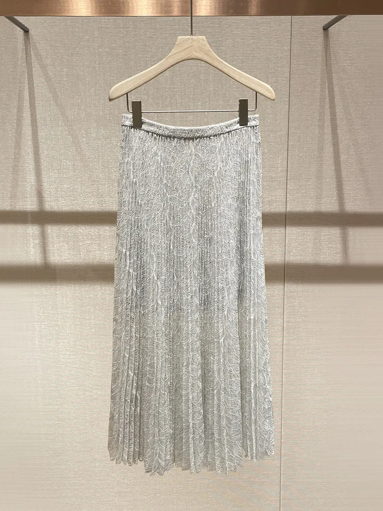 Korean heavy industry sequined lace elegant temperament high waist skirt