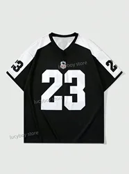 Mens 3D Number 23Printed Short Sleeve T Shirt Man V Neck Sportwear Brooklyn Racing Football Tee Vintage Casual Tops Men Clothes