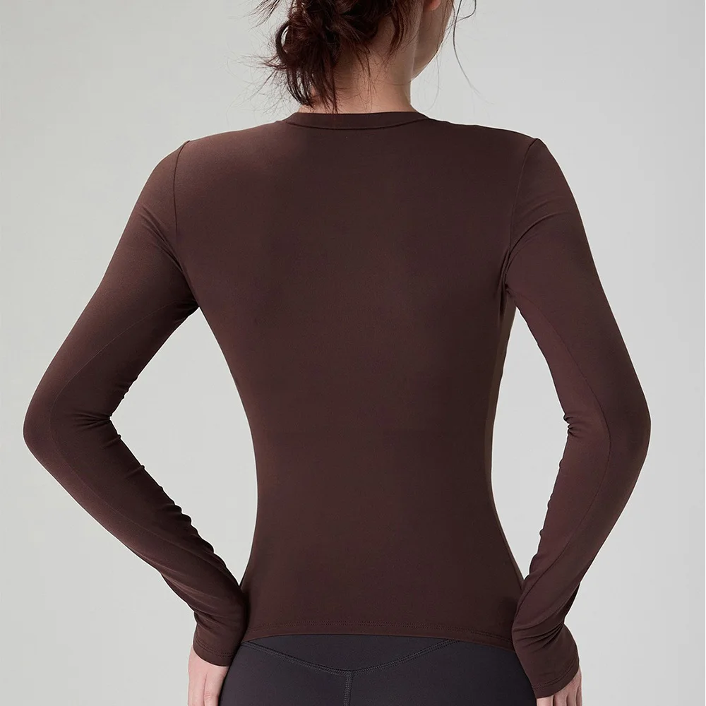 Damen-Langarm-Yoga-T-Shirt, schnelltrocknendes Sport-Top, Workout-T-Shirt, Laufshirt, sexy Bauchfreies Fitness-Gym-Shirt, Sportbekleidung – Detail 22