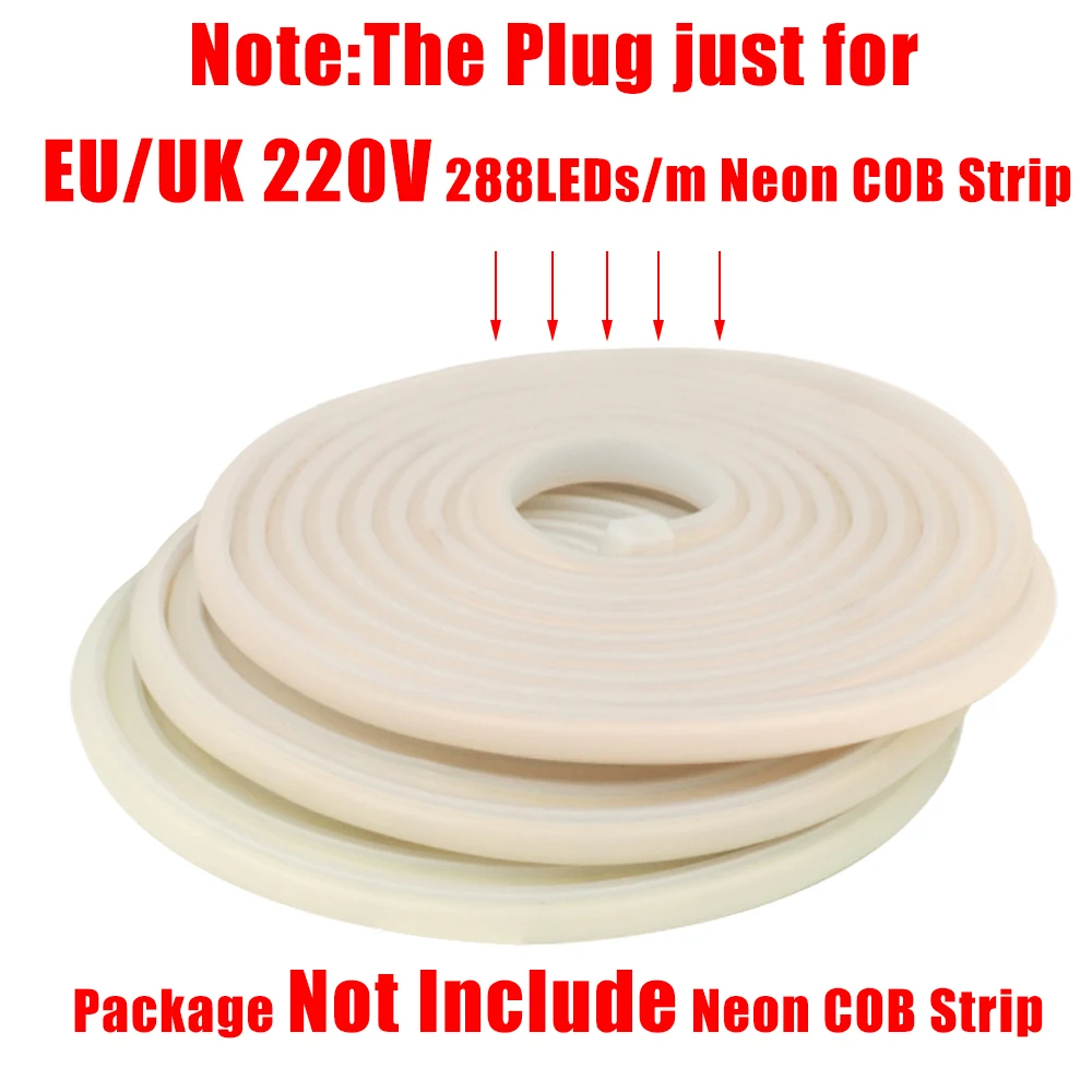 EU/UK Power Plug for AC 220V 110V 288LEDs/m No Wire Soft Silicone Tube Neon COB Strip Lighting Transformer Power Supply Adapter
