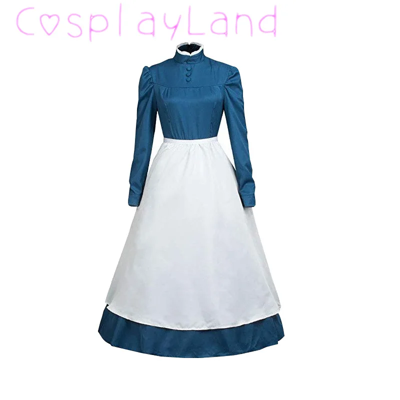 Classic Anime Moving Castle Sophie Cosplay Blue Yellow Green Long Dress Women Halloween Carnival Costumes Maid Dress