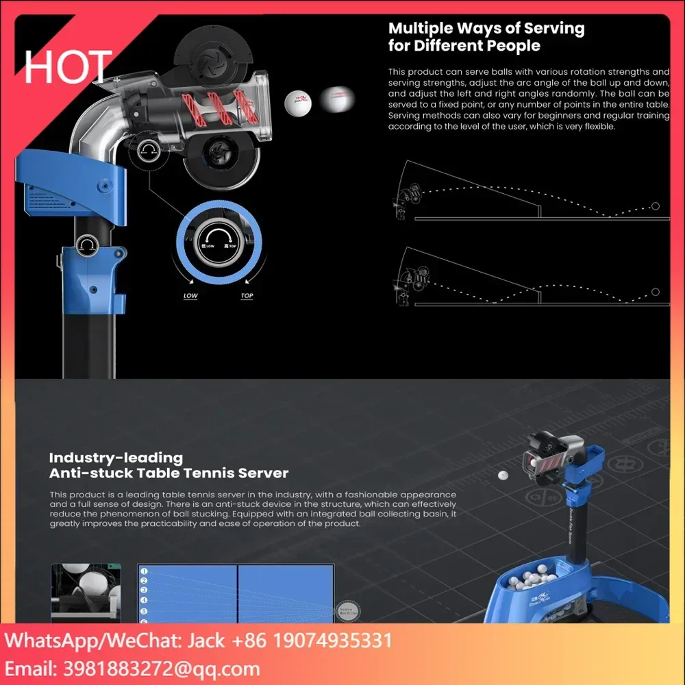 

Double Fish automatic ping pong ball machine club training table tennis Robot with speed frequency controlling