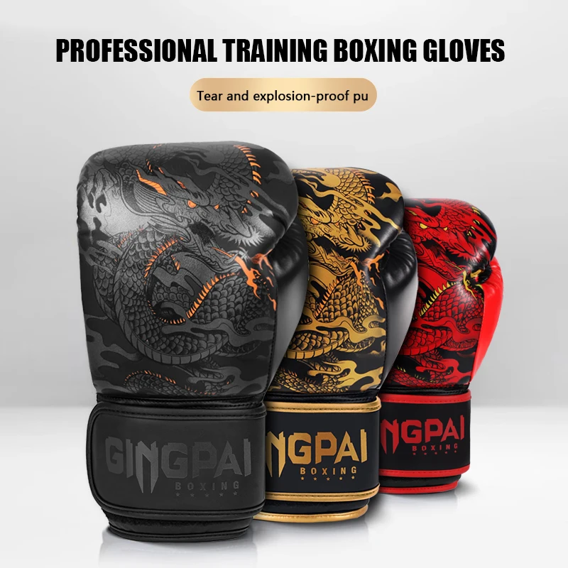 10/12/14oz Dragon rękawice bokserskie profesjonalne dorosłe Sanda Muay Thai rękawice walki mężczyźni i kobiety trening worek z piaskiem darmowa walka MMA