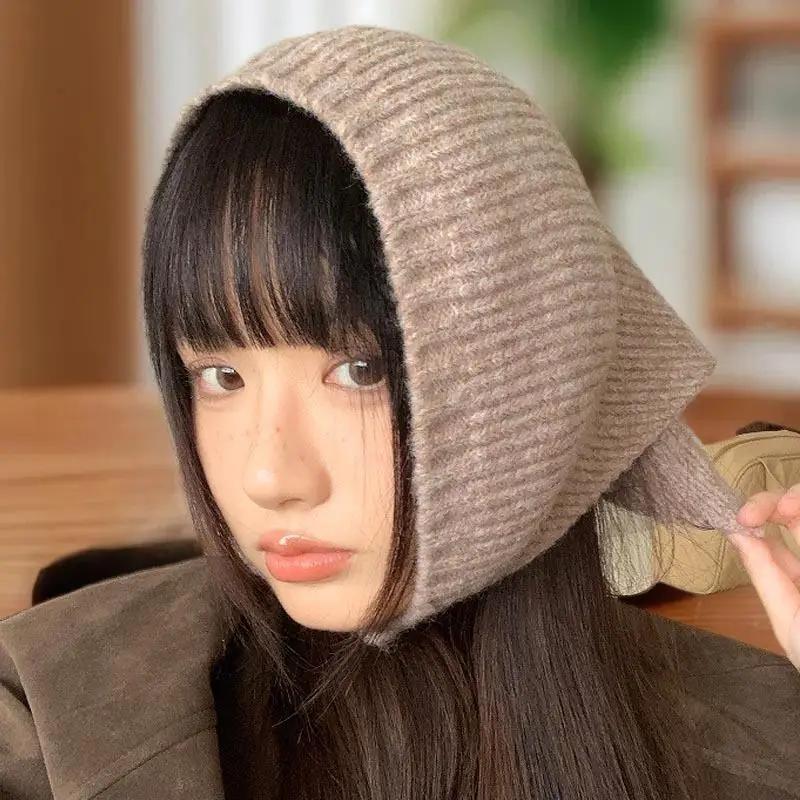 Sciarpe invernali da esterno calde lavorate a maglia addensate; Copricapo a triangolo retrò per donna.