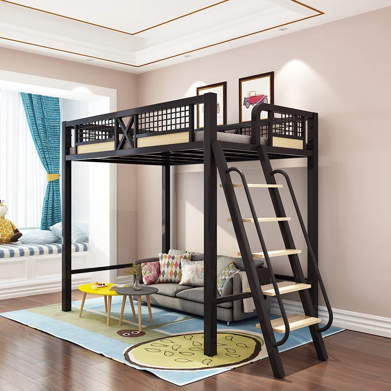 Modern simple wrought iron small apartment loft bed children adult elevar the plex mother dormitory