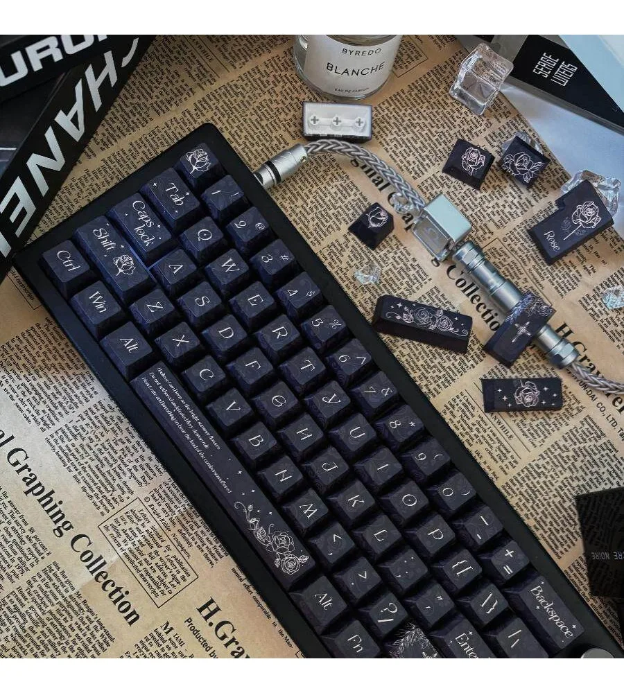 Original factory height mechanical keyboard cross shaft keycap black rose keycap all five sides hot sublimation