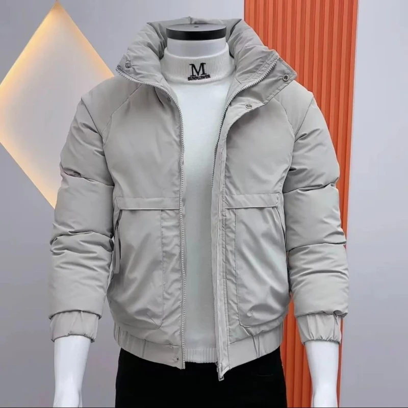 Men's Korean Style Business Stand Collar Down Padded Jacket 2026 Winter Warm Black Coat