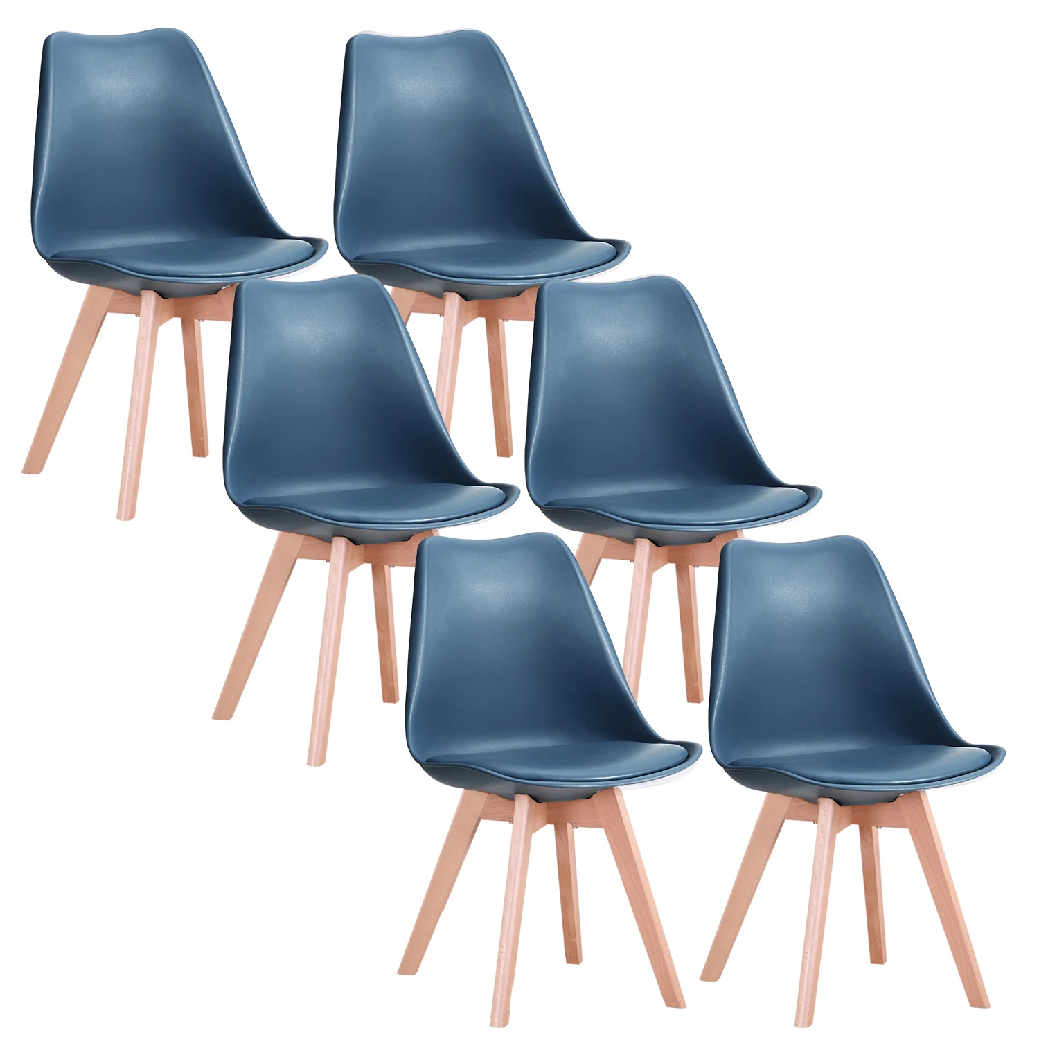 Een Set Van 6 Moderne Minimalistische Eetkamerstoel Pu Gewatteerde Zitting Beukenhout Benen Nordic Stoel Voor Keuken Woonkamer/eetkamer Restaurant