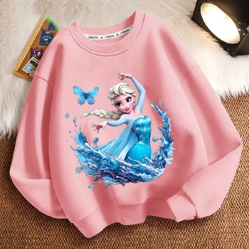 Frozen Elsa children's new sweet and cute creative cartoon picture loose and comfortable thickened soft round neck sweatshirt