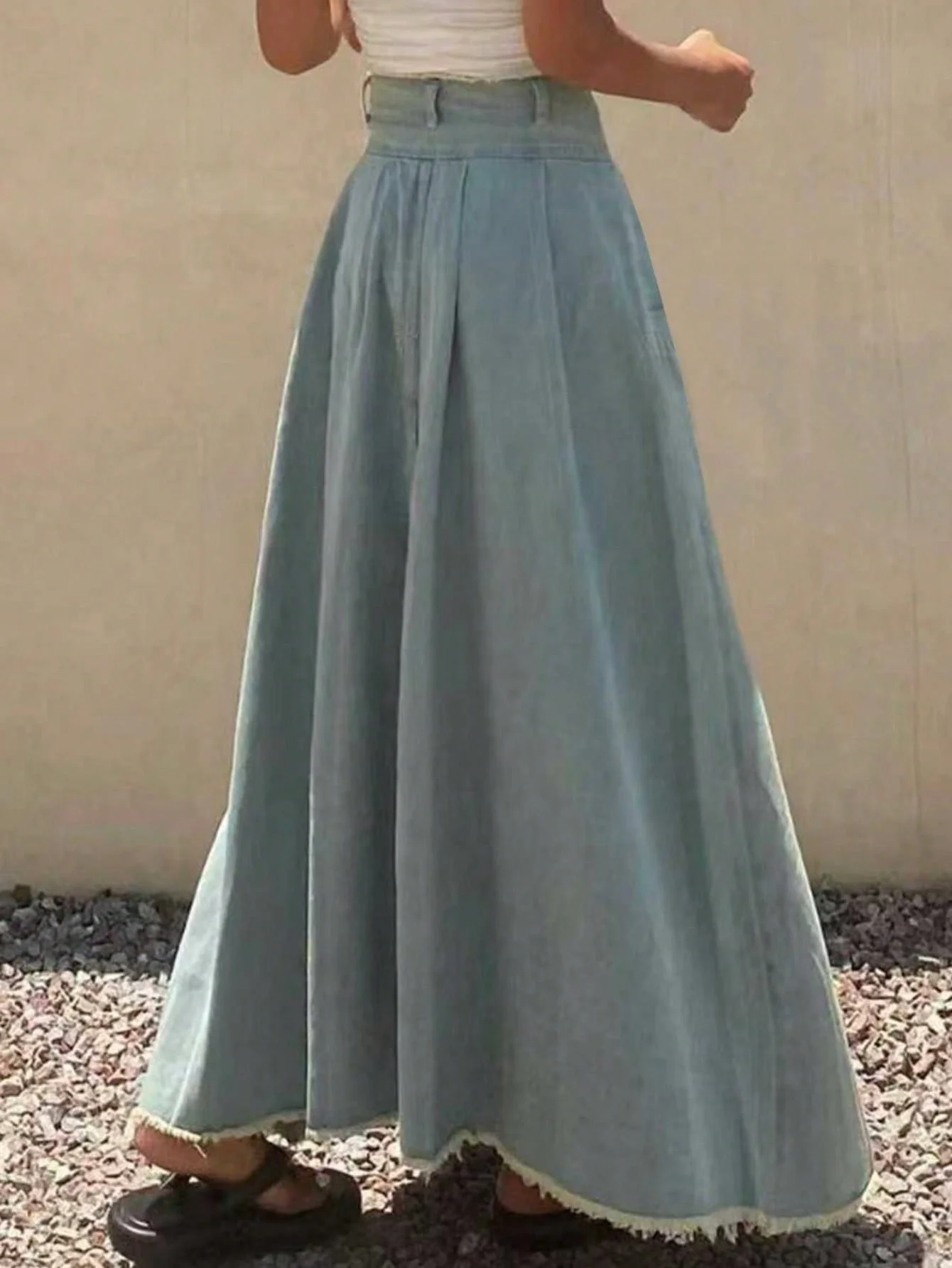 American Style Simple Fashion Versatile Solid Color Casual Elegant Washed Denim Skirt