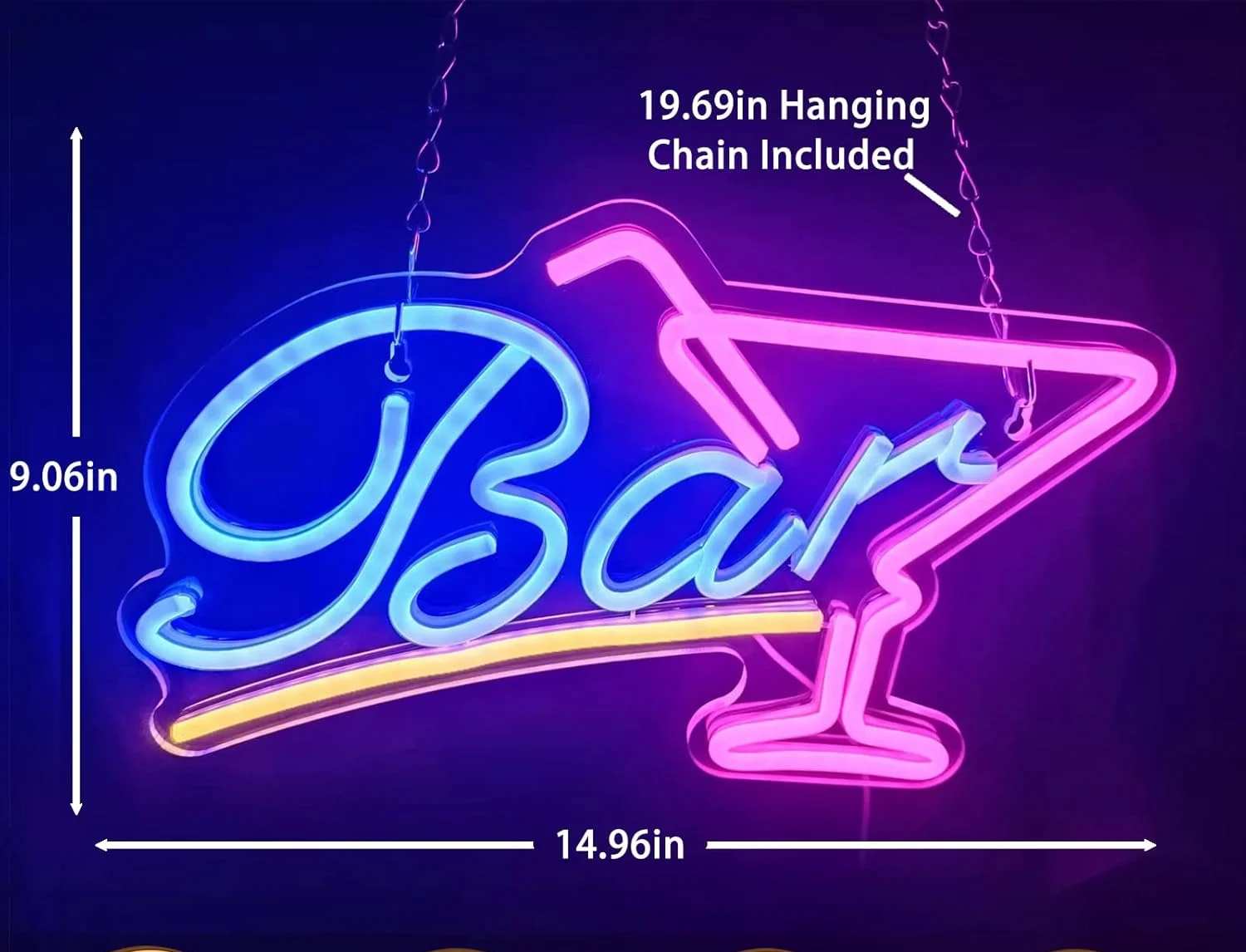 Bar Neon Sign LED Bar Sign Neon Light USB Powered, 14.96x9.06 Inches, Bar Decor for Home, Bistro, Party, Club, Wall Decor