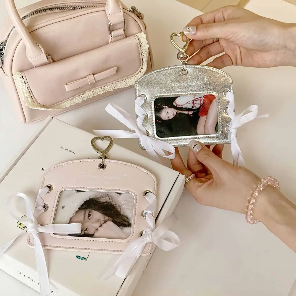 

Korean Idol Balletcore Photocard Holder Ribbon DIY PU Photocard Holder Protective Case Korean Style Bus Card Holder Outdoor