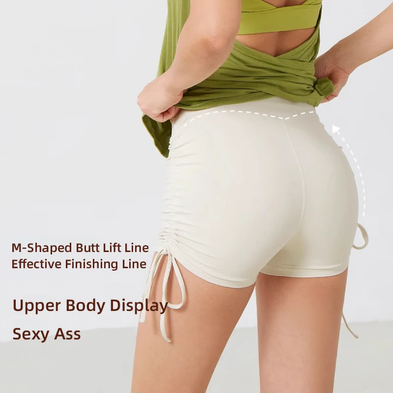 Women Tight-Fitting Breathable Yoga Shorts High Elasticity Side Drawstring Breathable Summer Casual Running Outdoor Sport Shorts