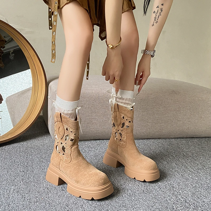 High Appearance Level Thick Bottom Hollow Sexy Waterproof Platform Fashion All Comfortable Non-slip Breathable Boots for Women