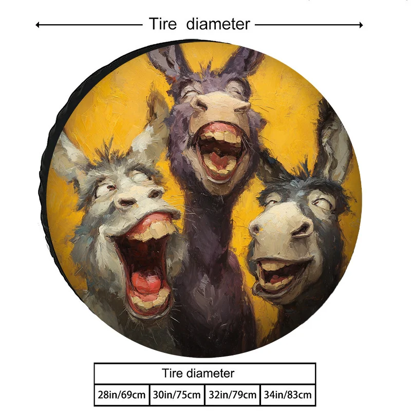 Fit Heavy-Duty Waterproof & Dustproof Donkey Print Tire Cover With Cute Cartoon Donkeys - Thickened Polyester Fiber Car Wheel Fo