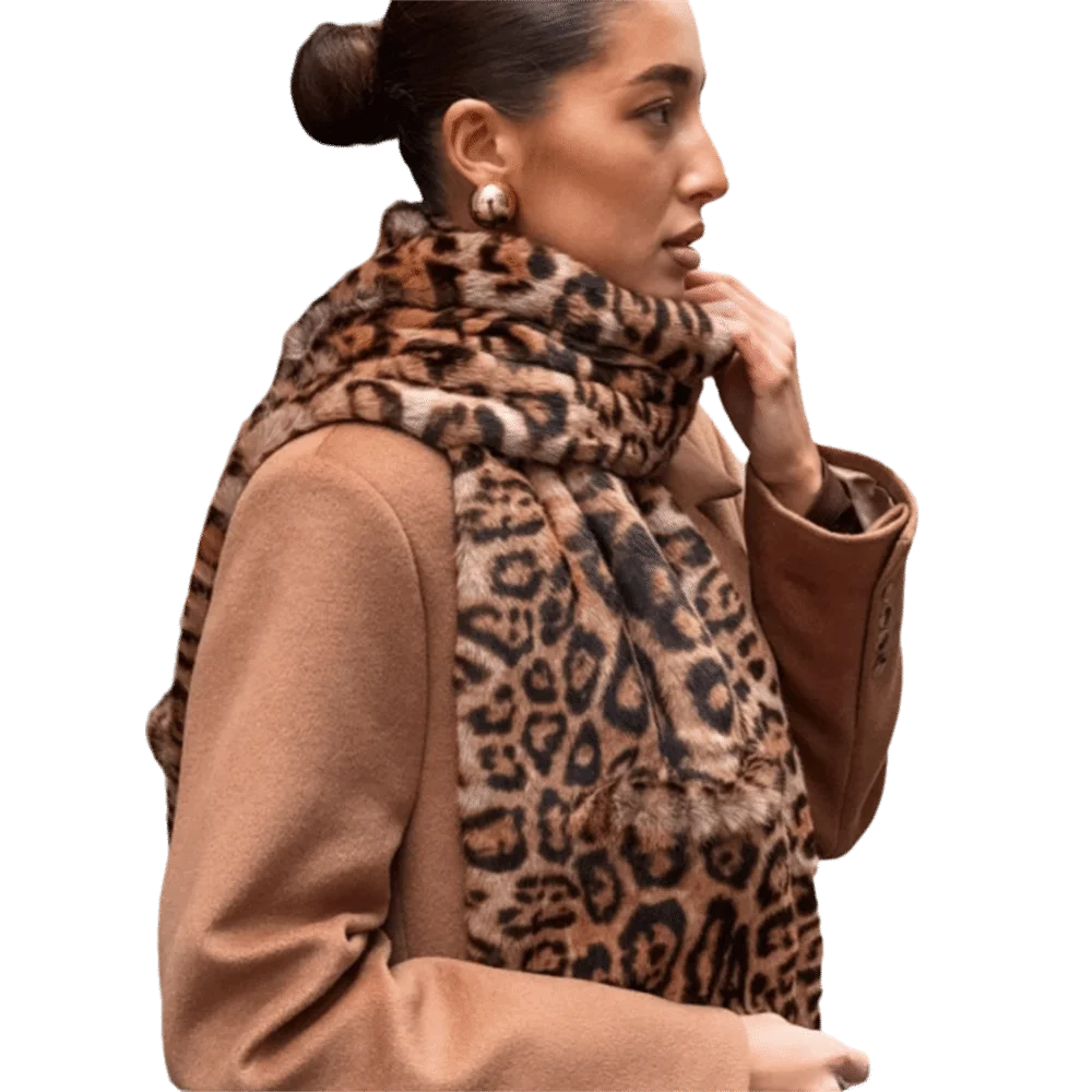 High Quality Extra Long Faux Fur Scarf Faux Fur Leopard Print Leopard Print Scarf Practical Pockets Warm Winter Neck Warmer