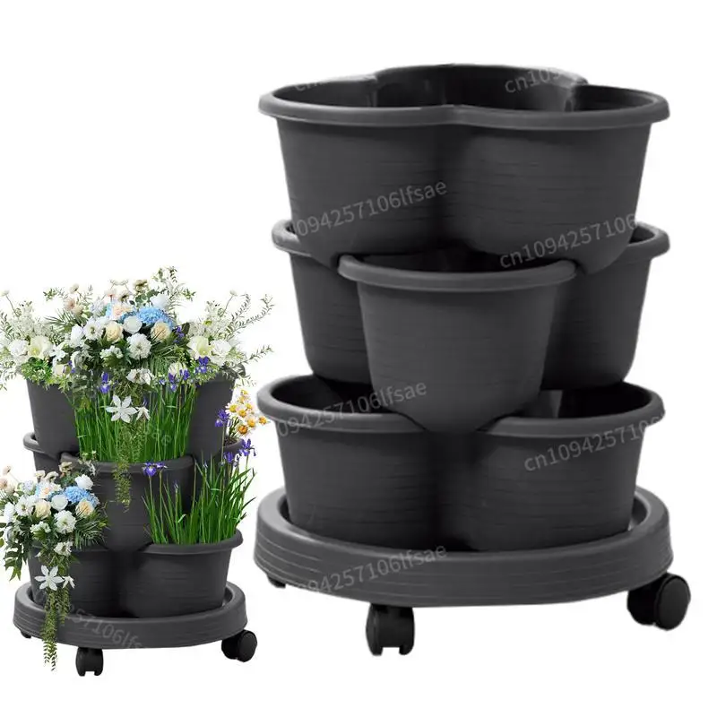 

Strawberry Planter Tower 3 Tiers Vertical Tower Stackable Pot Stacking Garden Flower and Vegetable Planter for Home Garden
