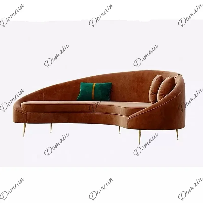N80 Nordic Curved Arch Red Brown Fabric Sofa Living Room Reception Luxury Designer Creative Velvet Sofa 4