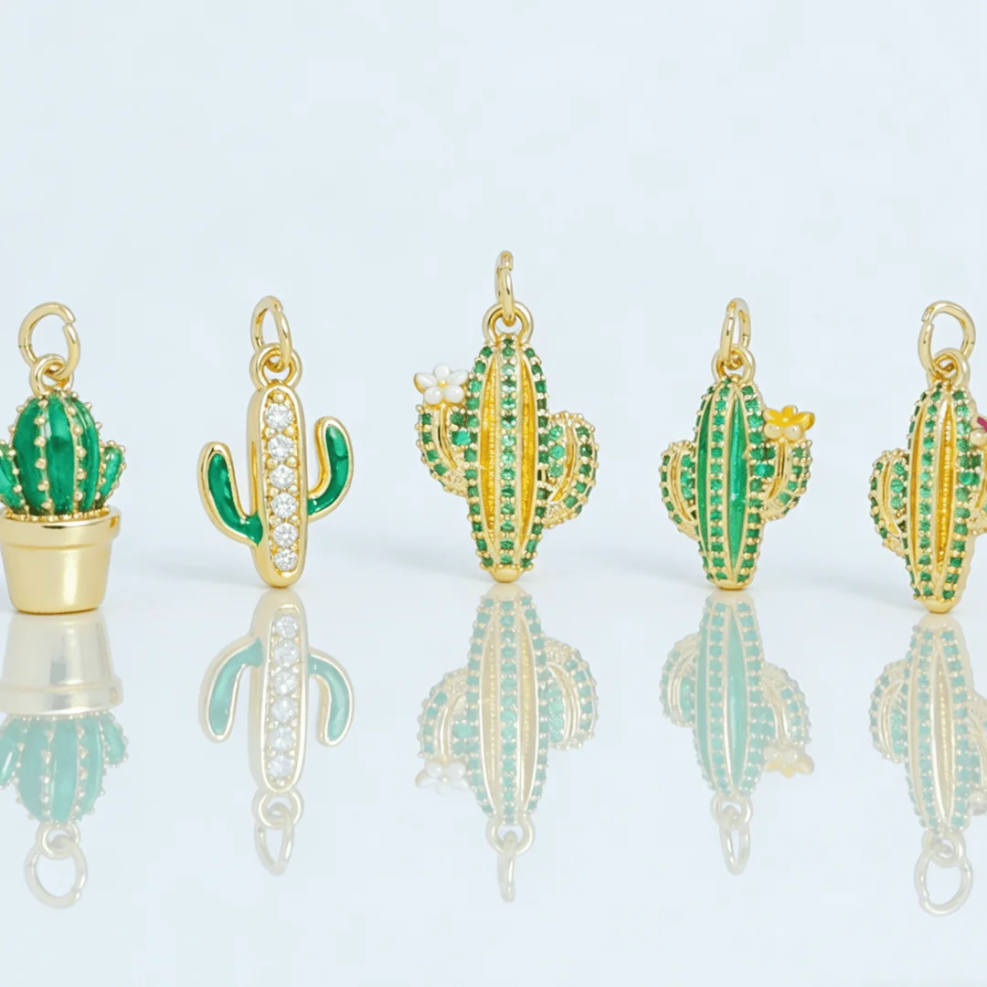 

4Pcs Pendants Cactus Gold Plated Green Zircon Enamel Charms for DIY Jewelry Necklace Bracelet Making Supplies Plant Accessories
