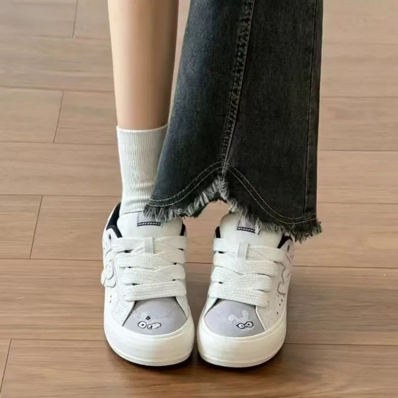 Women Polka Dot Bunny Skate Shoes, Retro Patchwork Thick Sole CasualSneakers, Cute Star Low Top Walking Board Shoes for Students