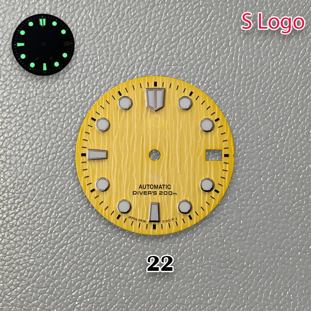 New 28.5mm S Logo Vertical Stripe Dial Green Noctilucent Fit NH35/NH36 Movement Hot Sales Watch Modification Accessories