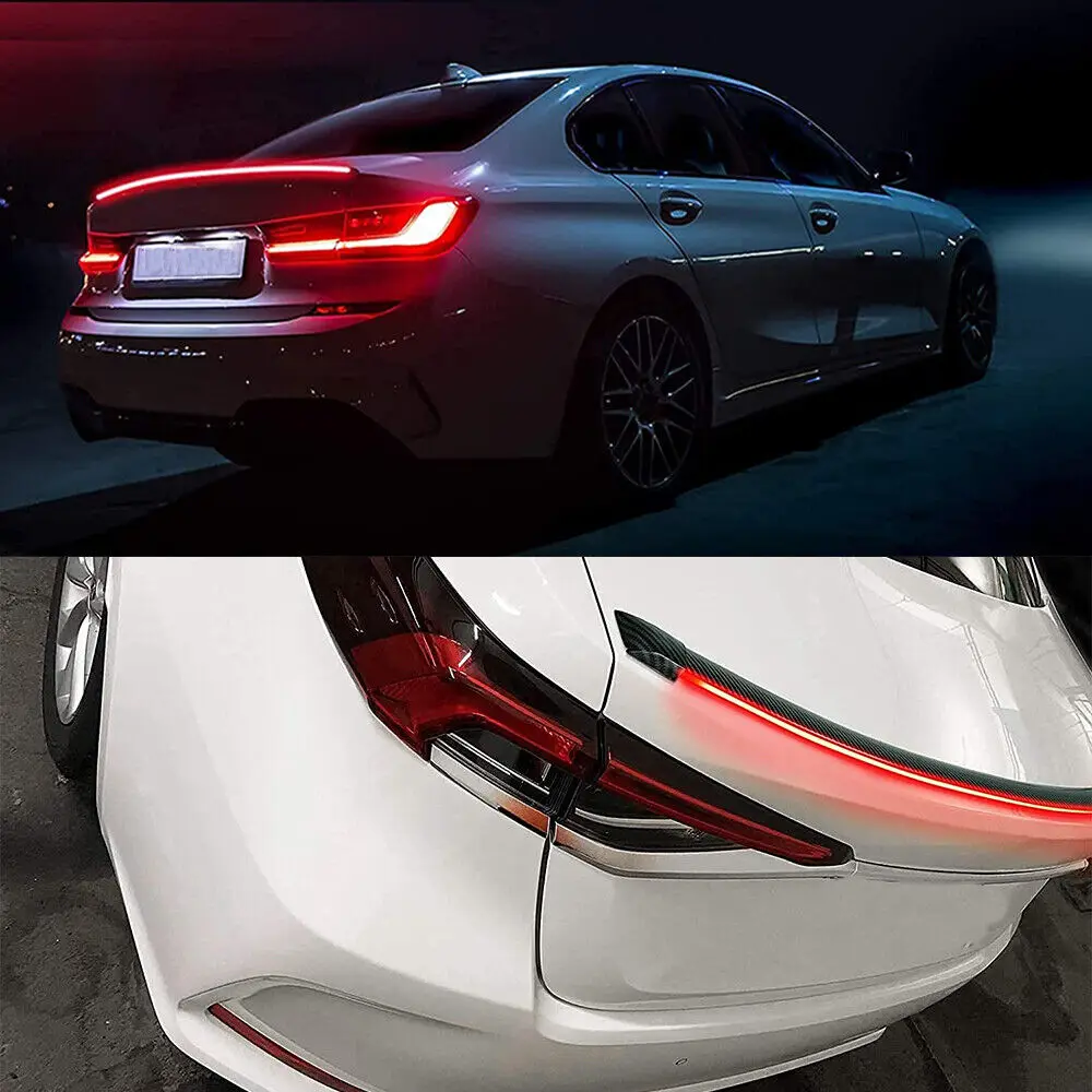 Car Led High Mount Brake Stop Lights Brake Warning Turn Signal Lamp Rear Spoiler Light Fiber Auto Trunk Light 120cm 130cm 12V