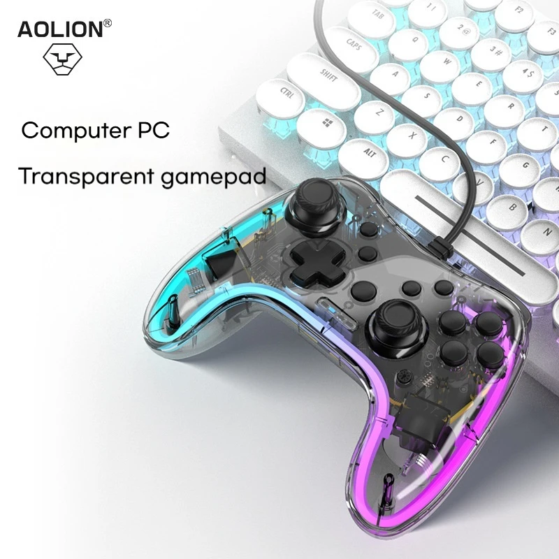 Aolion Professional Grade Wired Gamepad Rgb Light Effect Hall Trigger Asymmetrical Motor Game Controller Support Switch Steam